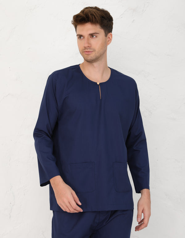 BAJU MELAYU PESAK MEGAT R/FIT (NAVY BLUE)